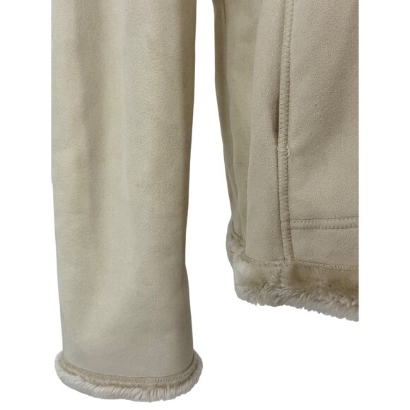 Vintage Y2K Esprit Cream Faux Suede Shearling Penny Lane Hooded Coat • Cozy Boho - Picture 5 of 16
